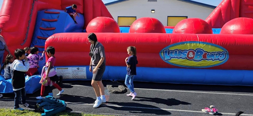 students player on blowup house